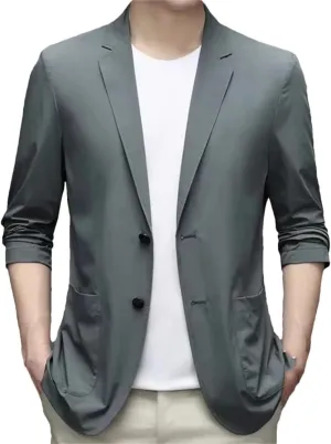 Ultra Thin Ice Silk Suit Jacket Summer Men Blazer Breathable Stretch Casual Suit Plus Size Lightweight Blazers