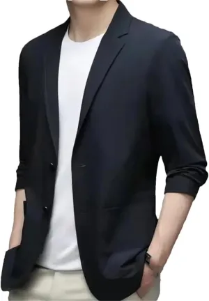 Ultra Thin Ice Silk Suit Jacket Summer Men Blazer Breathable Stretch Casual Suit Plus Size Lightweight Blazers
