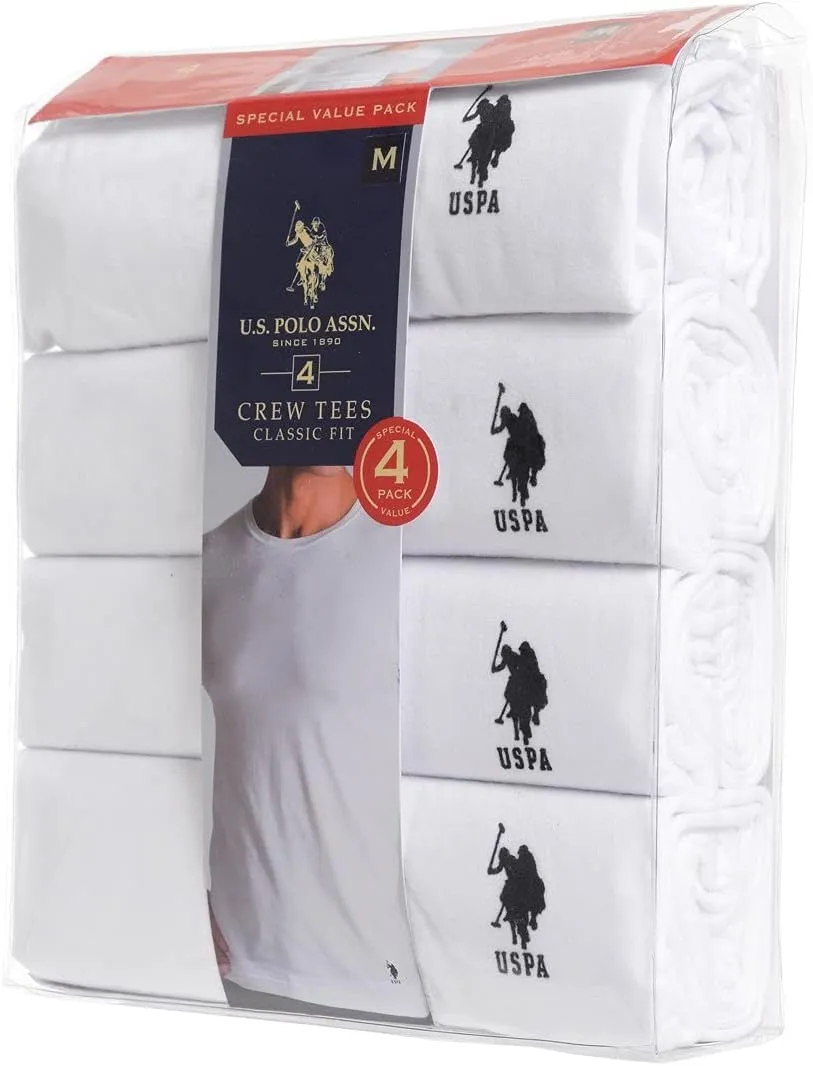 U.S. Polo Assn. Men's Undershirt - 4 Pack Lightweight 100% Cotton Classic Crewneck T-Shirts for Men (Sizes: S-XL)