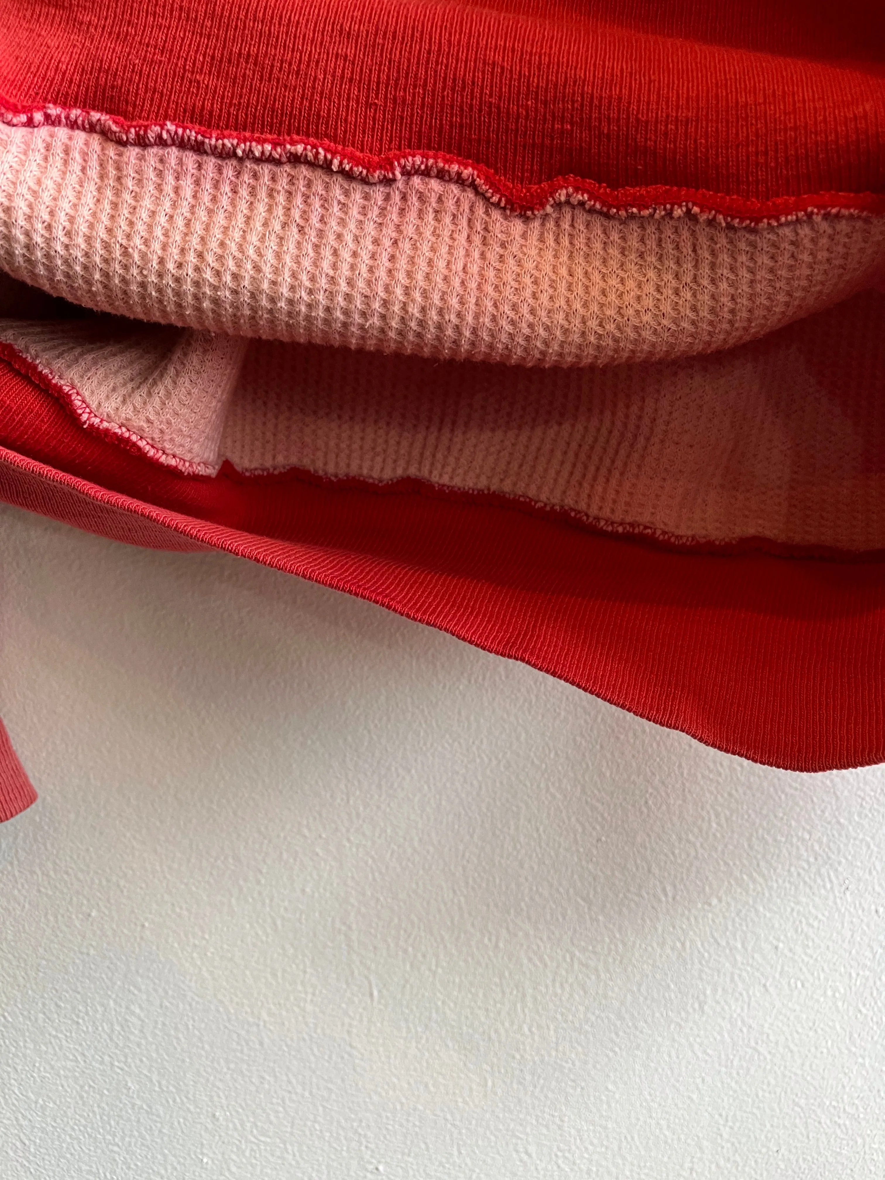 Vintage 1950s Healthknit Sunfaded Red Thermal-Lined Hooded Sweatshirt