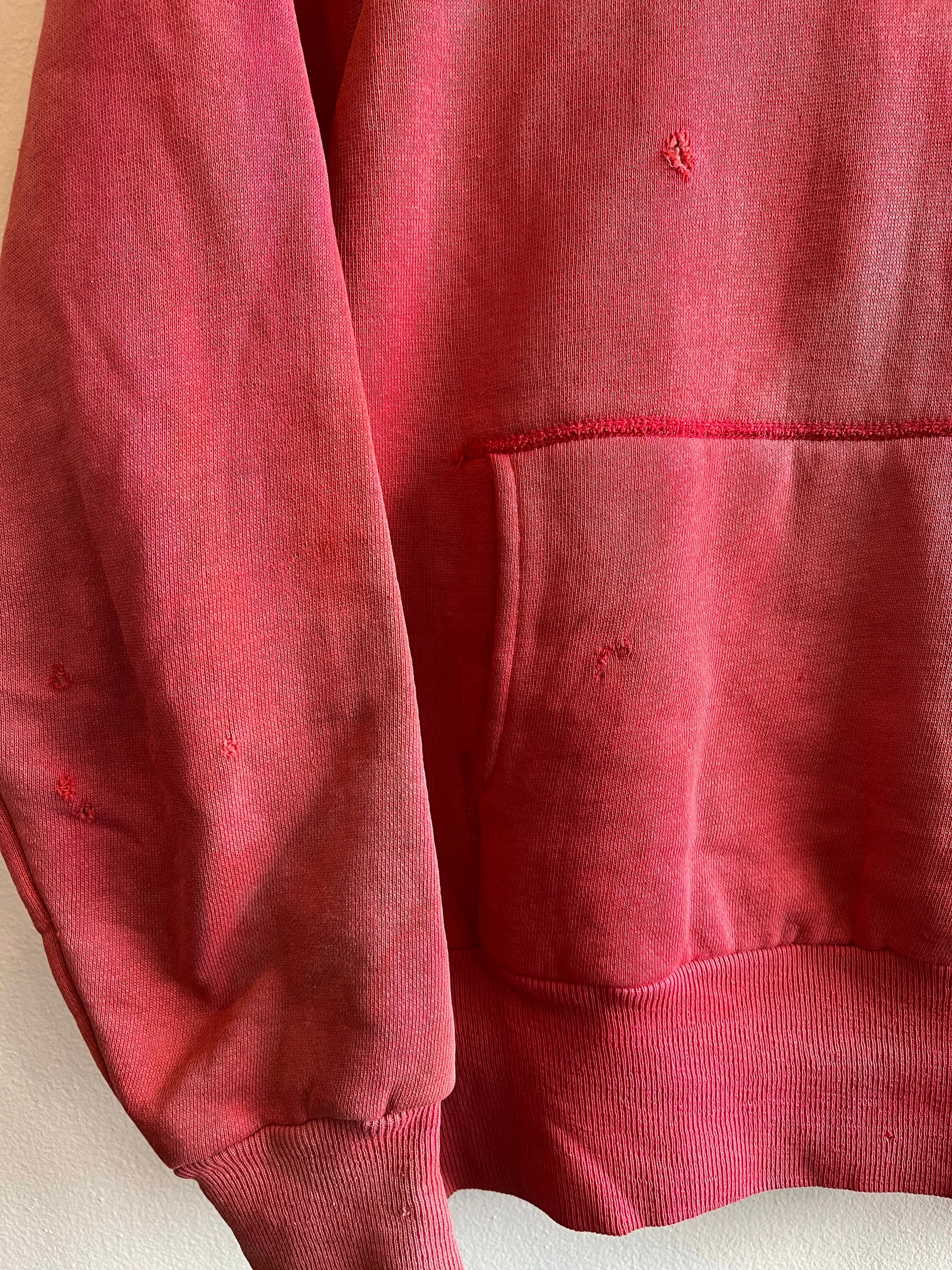 Vintage 1950s Healthknit Sunfaded Red Thermal-Lined Hooded Sweatshirt