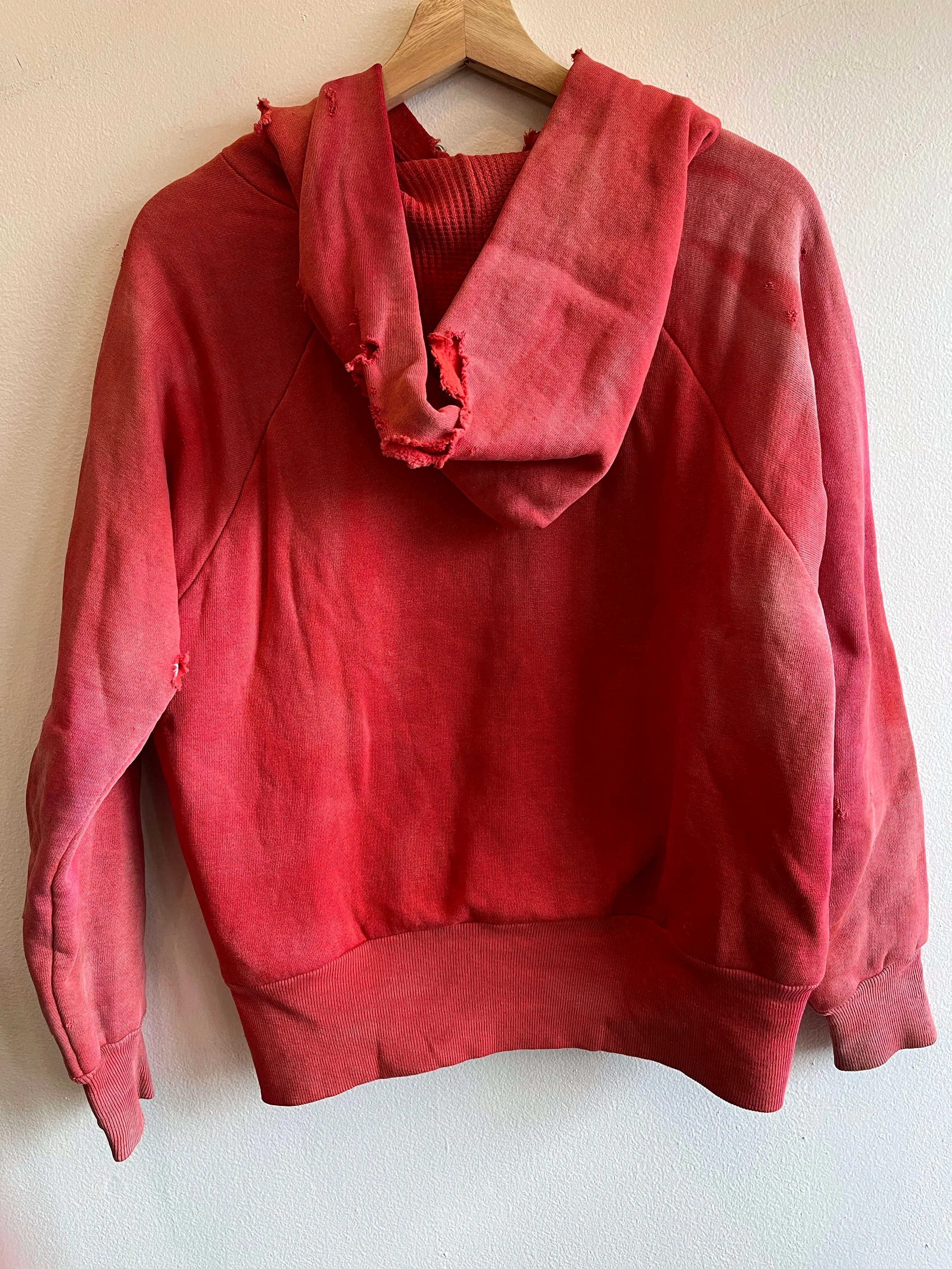 Vintage 1950s Healthknit Sunfaded Red Thermal-Lined Hooded Sweatshirt