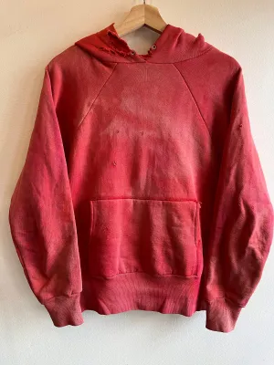 Vintage 1950s Healthknit Sunfaded Red Thermal-Lined Hooded Sweatshirt