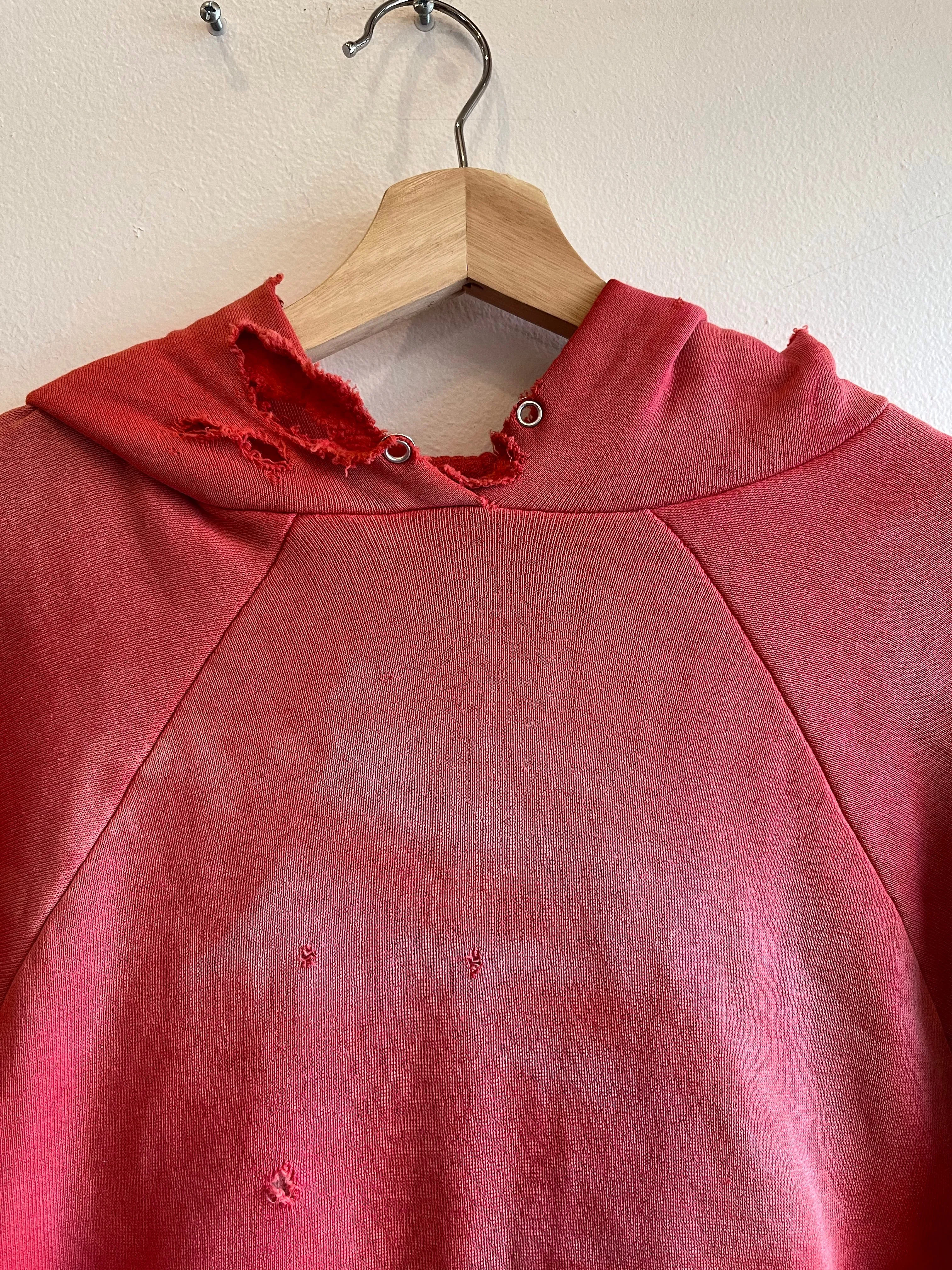 Vintage 1950s Healthknit Sunfaded Red Thermal-Lined Hooded Sweatshirt