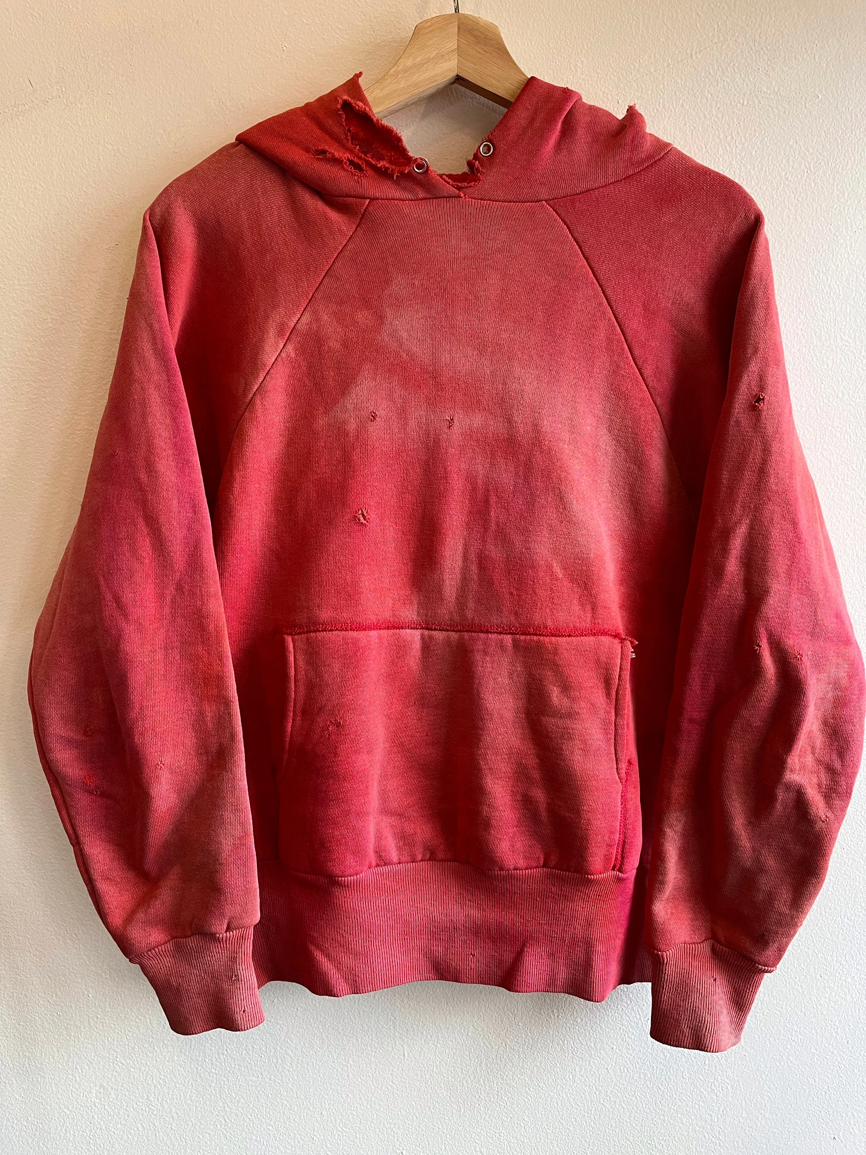 Vintage 1950s Healthknit Sunfaded Red Thermal-Lined Hooded Sweatshirt