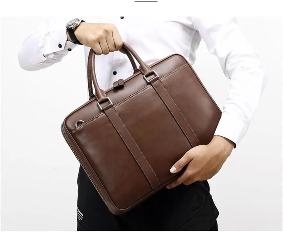 Vintage Leather Messenger Bag Waterproof Business Travel Briefcase for Men Vacation Office Work Laptop With Multiple