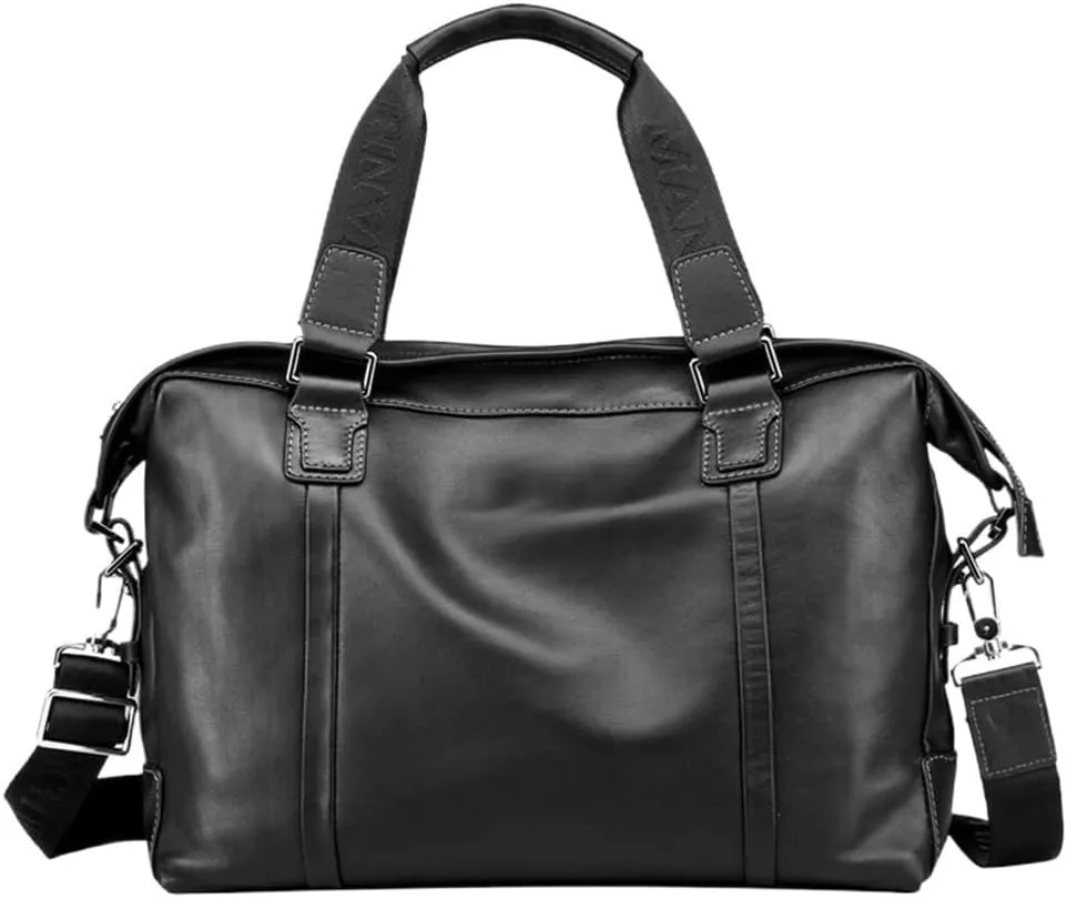 Vintage Mens Leather Messenger Bag 14 Inch Waterproof Business Travel Laptop Briefcase Vacation Office Commuter Bag