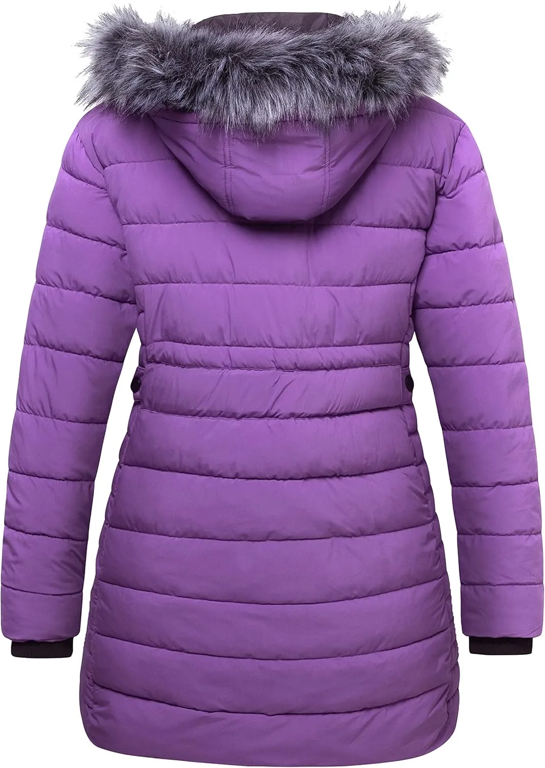 wantdo Women's Plus Size Winter Coats Warm Long Puffer Coat Quilted Parka Jacket with Removable Fur Hood