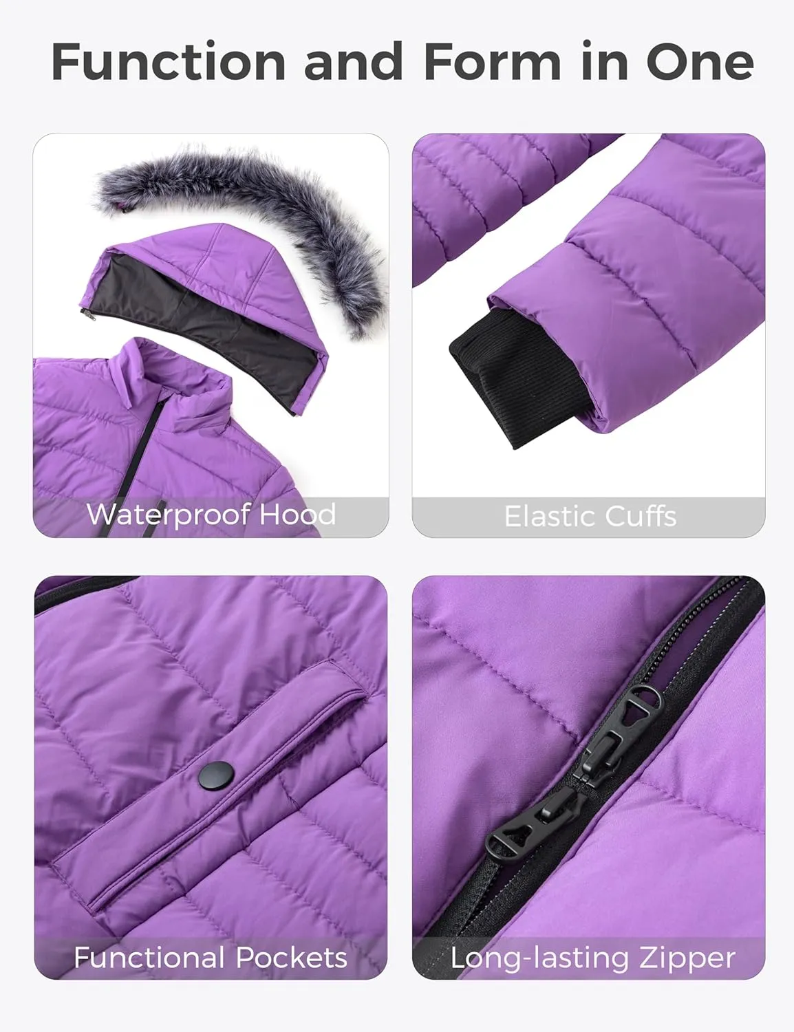 wantdo Women's Plus Size Winter Coats Warm Long Puffer Coat Quilted Parka Jacket with Removable Fur Hood