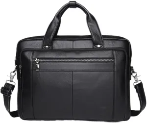 Water Resistant Laptop Bag Men's Executive Leather Tote Business Travel 17 Inch Vintage Style Zipper Closure
