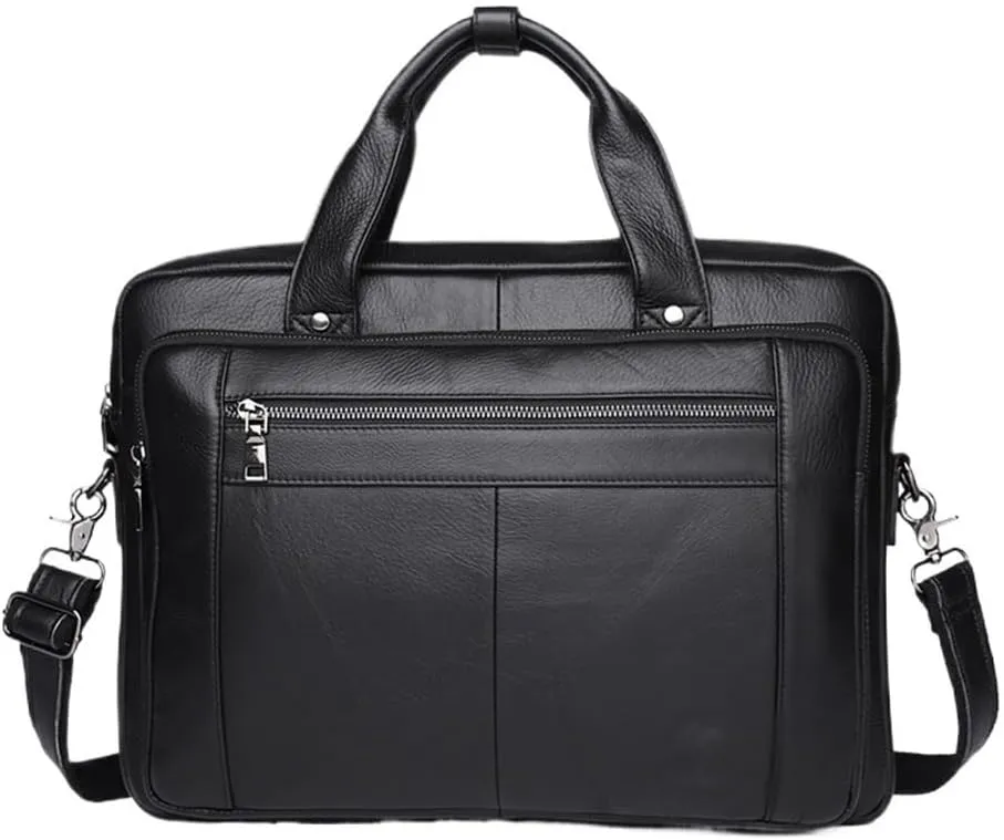 Water Resistant Laptop Bag Men's Executive Leather Tote Business Travel 17 Inch Vintage Style Zipper Closure