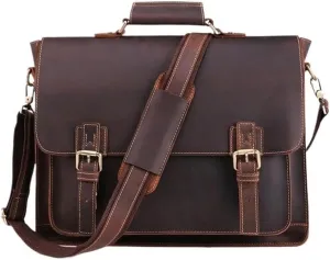 Waterproof Mens Business Travel Vacation Laptop Bag 17 Inch Vintage Leather Messenger Briefcase Office Commuter