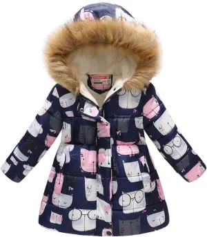 Winter Coats For Girls Hooded Waterproof Floral Printed Kids Toddler Warm Snow Jacket