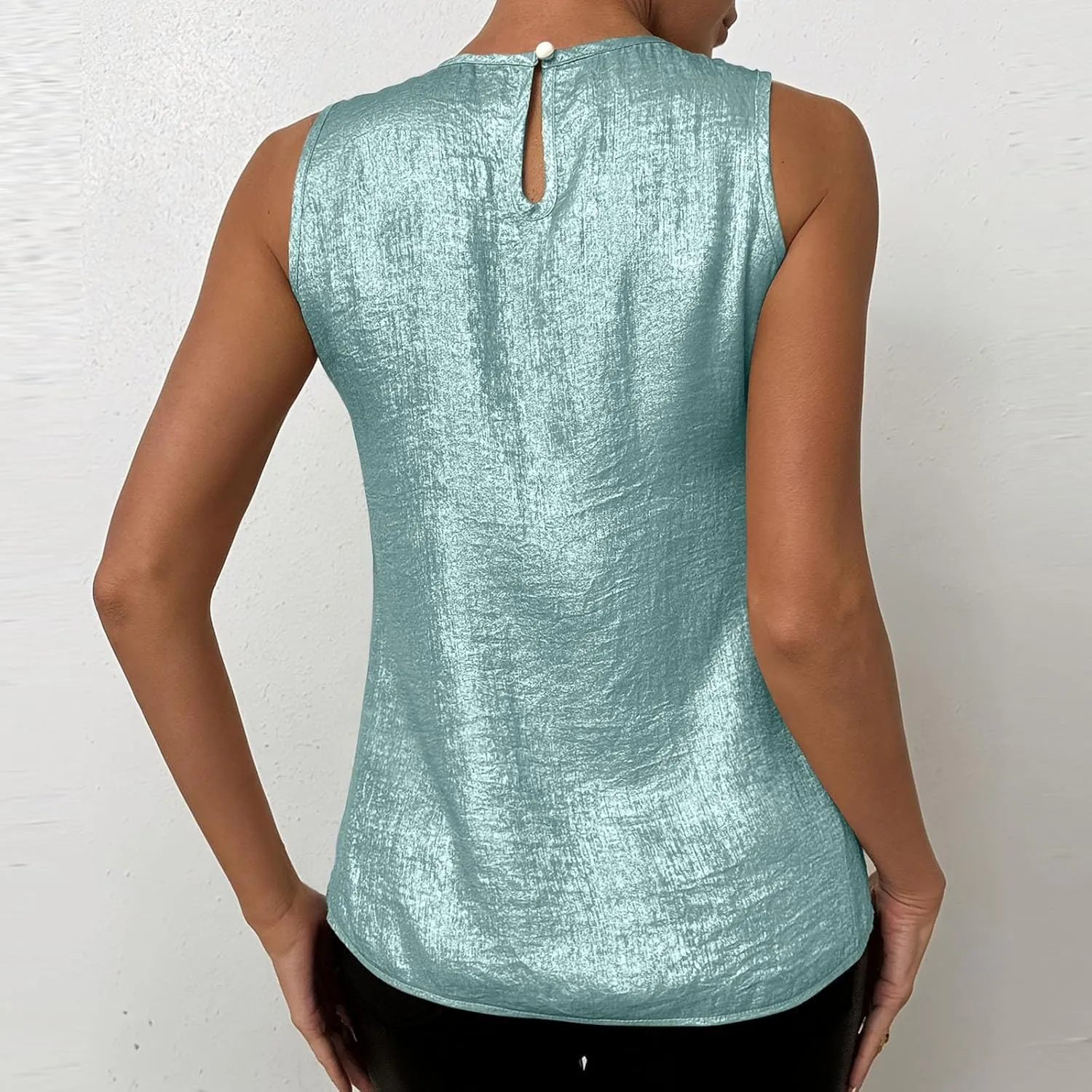 Women Round Neck Metallic Tank Top Sleeveless Shiny Party Club Shirts 2025 Summer Trendy Going Out Blouse