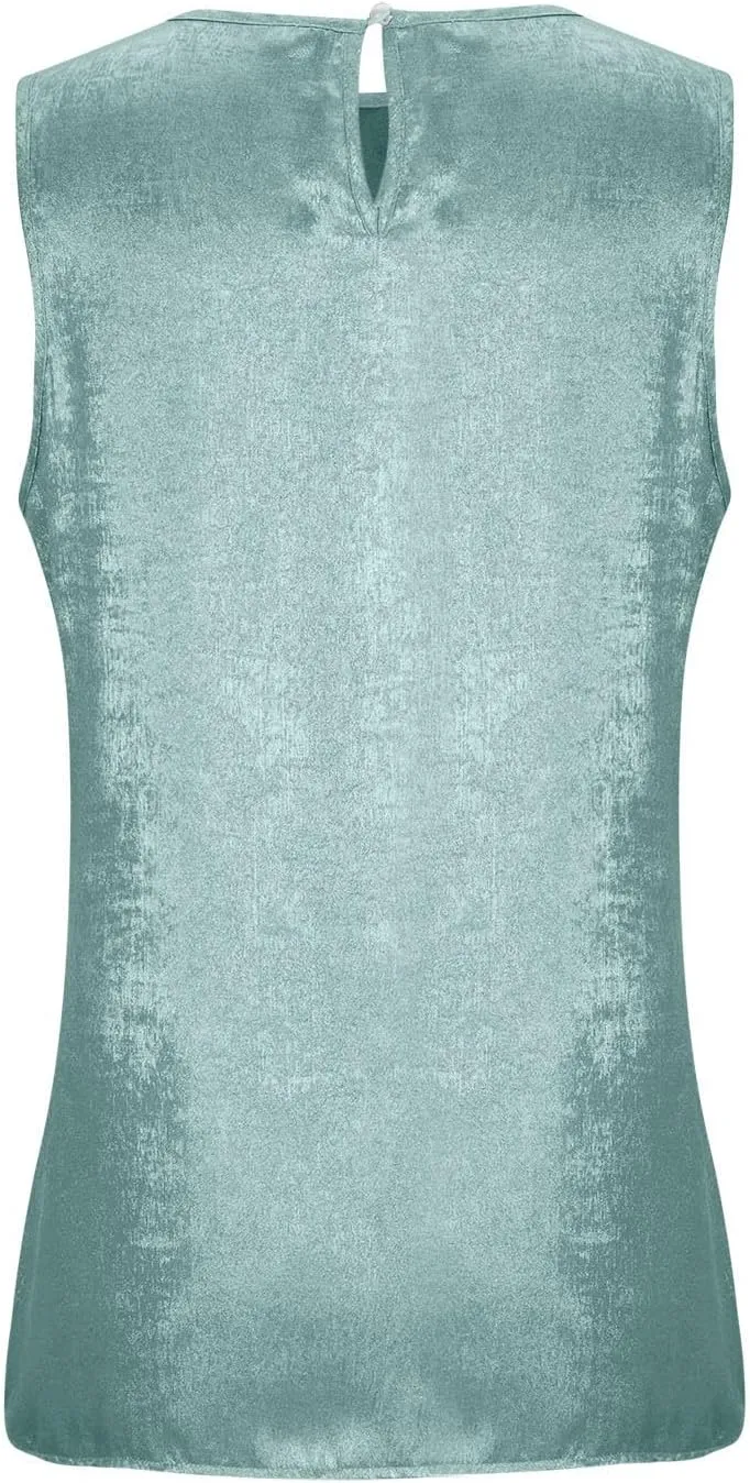 Women Round Neck Metallic Tank Top Sleeveless Shiny Party Club Shirts 2025 Summer Trendy Going Out Blouse