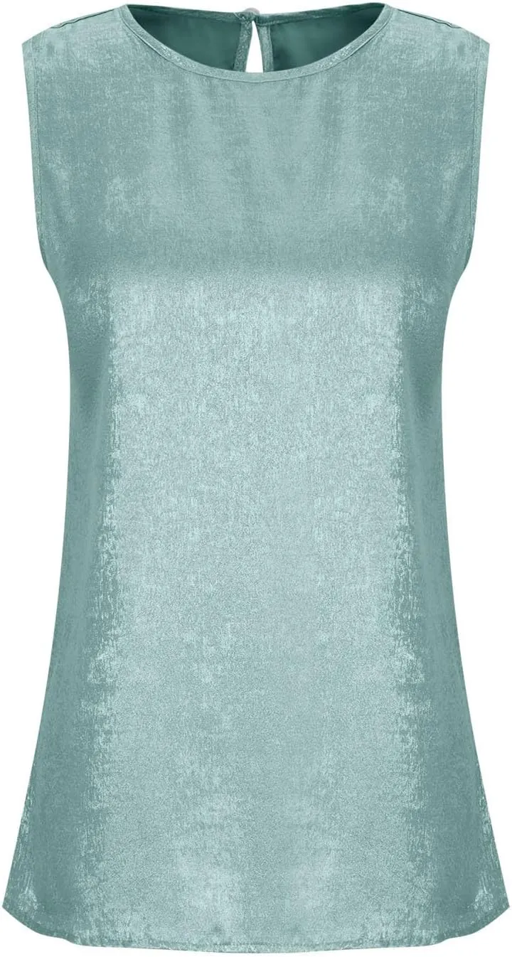 Women Round Neck Metallic Tank Top Sleeveless Shiny Party Club Shirts 2025 Summer Trendy Going Out Blouse