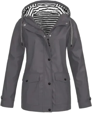 Womens Rain Coats Long Sleeve Hooded Waterproof Jacket