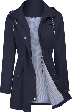 Women's Raincoats Windbreaker Rain Jacket Waterproof Lightweight Outdoor Hooded Trench Coats S-XXL