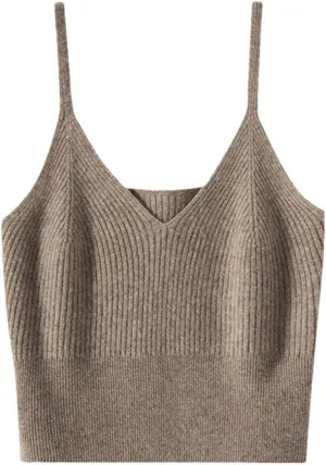 Women's Soft Fluffy Knitted Camisole Vest Solid Color Thermal Base Layer Small Top Camis
