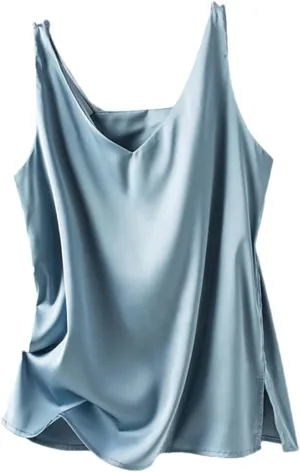 Women's Summer Silk Satin V-Neck Solid Tank Tops Loose Sleeveless Soft Thin Camisole Vest