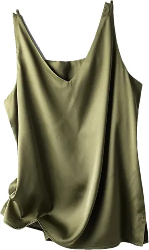 Women's Summer Silk Satin V-Neck Solid Tank Tops Loose Sleeveless Soft Thin Camisole Vest