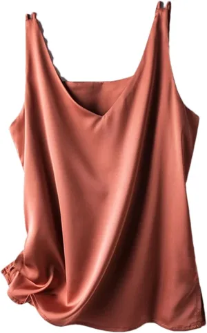 Women's Summer Silk Satin V-Neck Solid Tank Tops Loose Sleeveless Soft Thin Camisole Vest