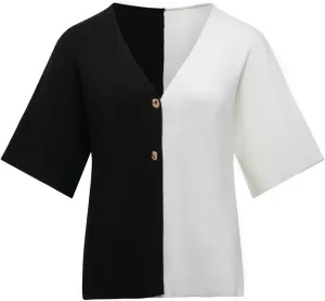 Womens V-Neck Cardigans Short Sleeve Lightweight Button Casual Knit Sweater Outerwear Solid Color Knitwear Tops