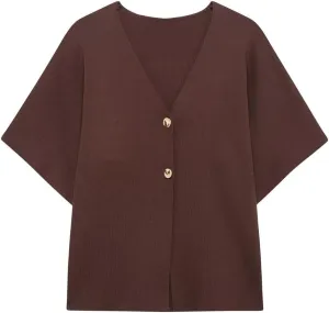 Womens V-Neck Cardigans Short Sleeve Lightweight Button Casual Knit Sweater Outerwear Solid Color Knitwear Tops