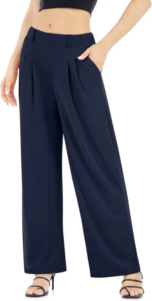 Womens Waffle Wide Leg High Waisted Palazzo Pants Casual Work Beach Lounge Trousers with Pockets Loose Flowy Baggy