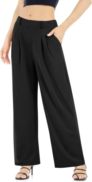 Womens Waffle Wide Leg High Waisted Palazzo Pants Casual Work Beach Lounge Trousers with Pockets Loose Flowy Baggy