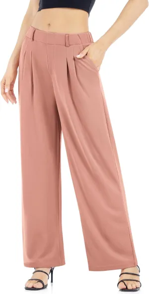 Womens Waffle Wide Leg High Waisted Palazzo Pants Casual Work Beach Lounge Trousers with Pockets Loose Flowy Baggy