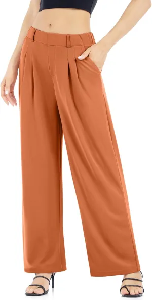 Womens Waffle Wide Leg High Waisted Palazzo Pants Casual Work Beach Lounge Trousers with Pockets Loose Flowy Baggy