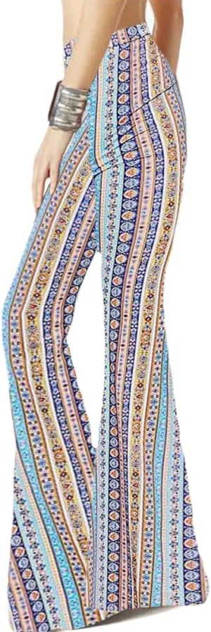 WSPLYSPJY Women's Print Stretch Bell Bottom Flare Palazzo Pants Trousers