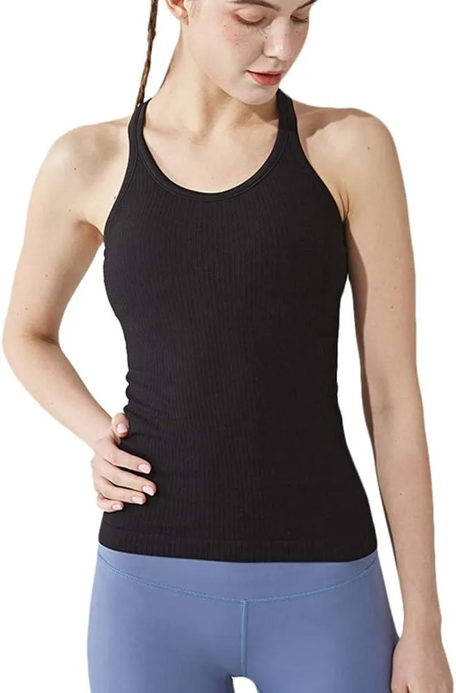 Yoga Racerback Tank Top for Women with Built in Bra,Women's Padded Sports Bra Fitness Workout Running Shirts