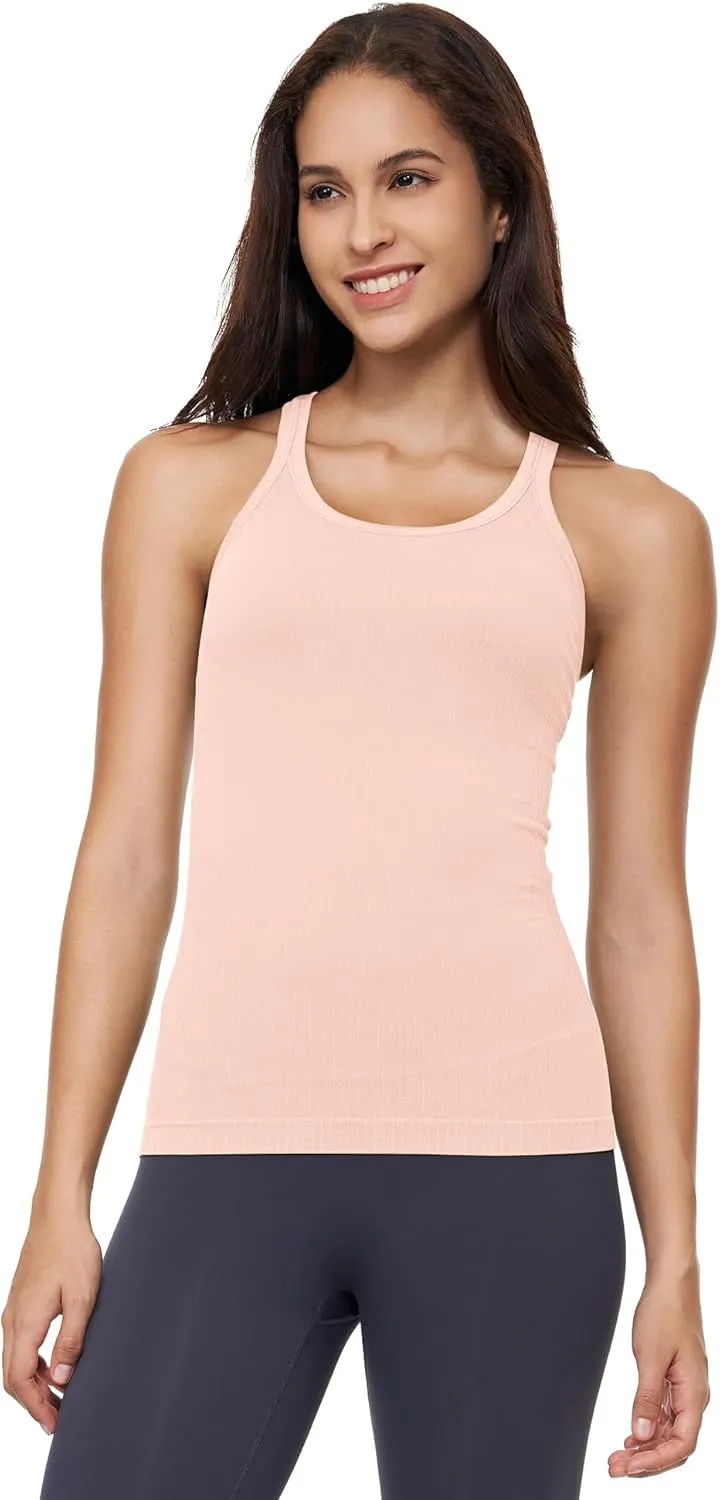 Yoga Racerback Tank Top for Women with Built in Bra,Women's Padded Sports Bra Fitness Workout Running Shirts