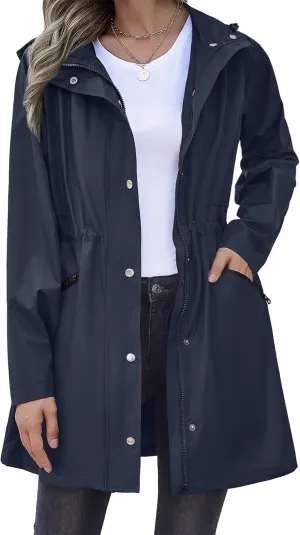 Zeagoo Raincoat Women Waterproof Long Hooded Rain Jacket Trench Coats Windbreaker Travel Jacket
