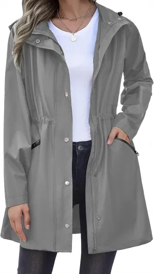 Zeagoo Raincoat Women Waterproof Long Hooded Rain Jacket Trench Coats Windbreaker Travel Jacket