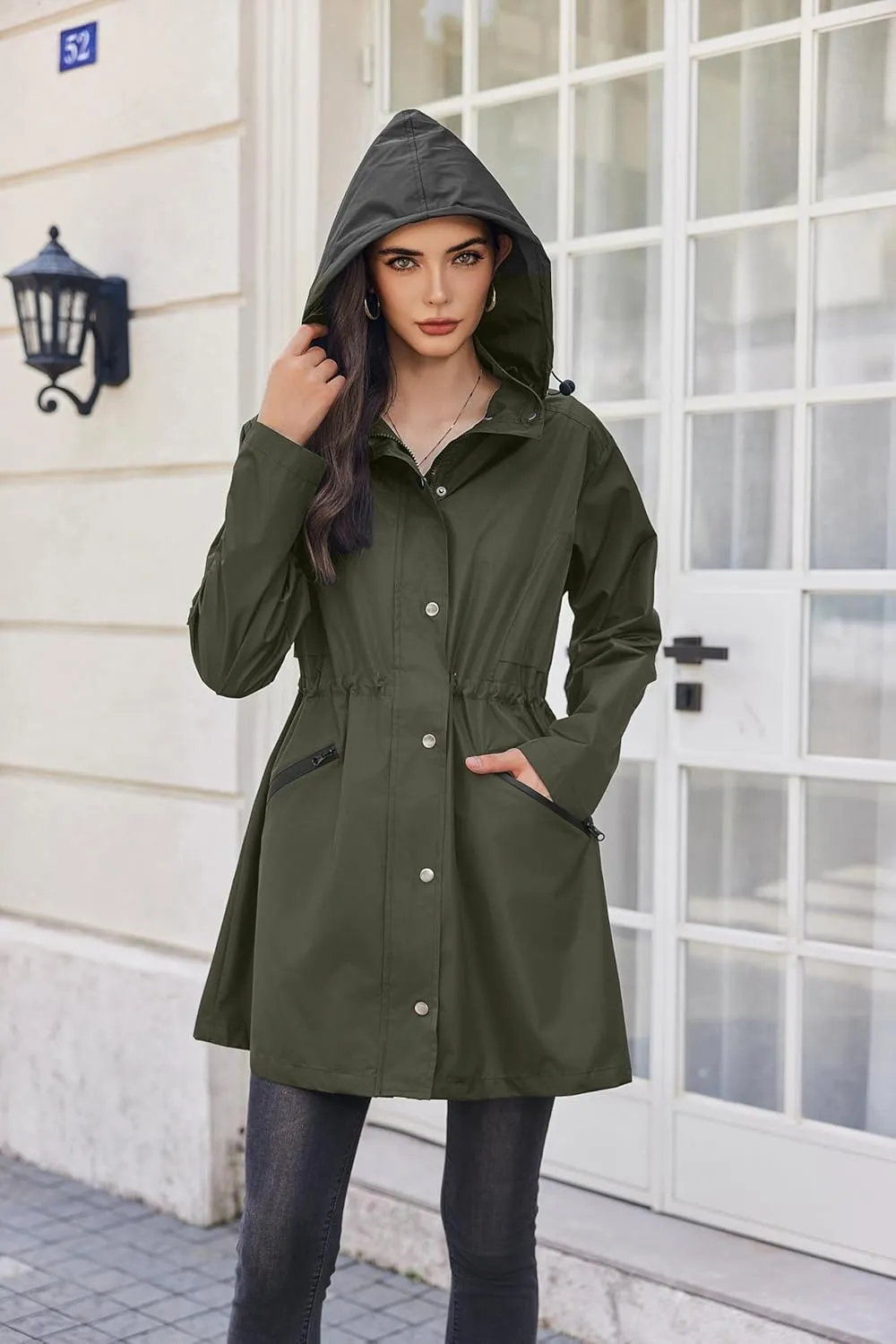 Zeagoo Raincoat Women Waterproof Long Hooded Rain Jacket Trench Coats Windbreaker Travel Jacket