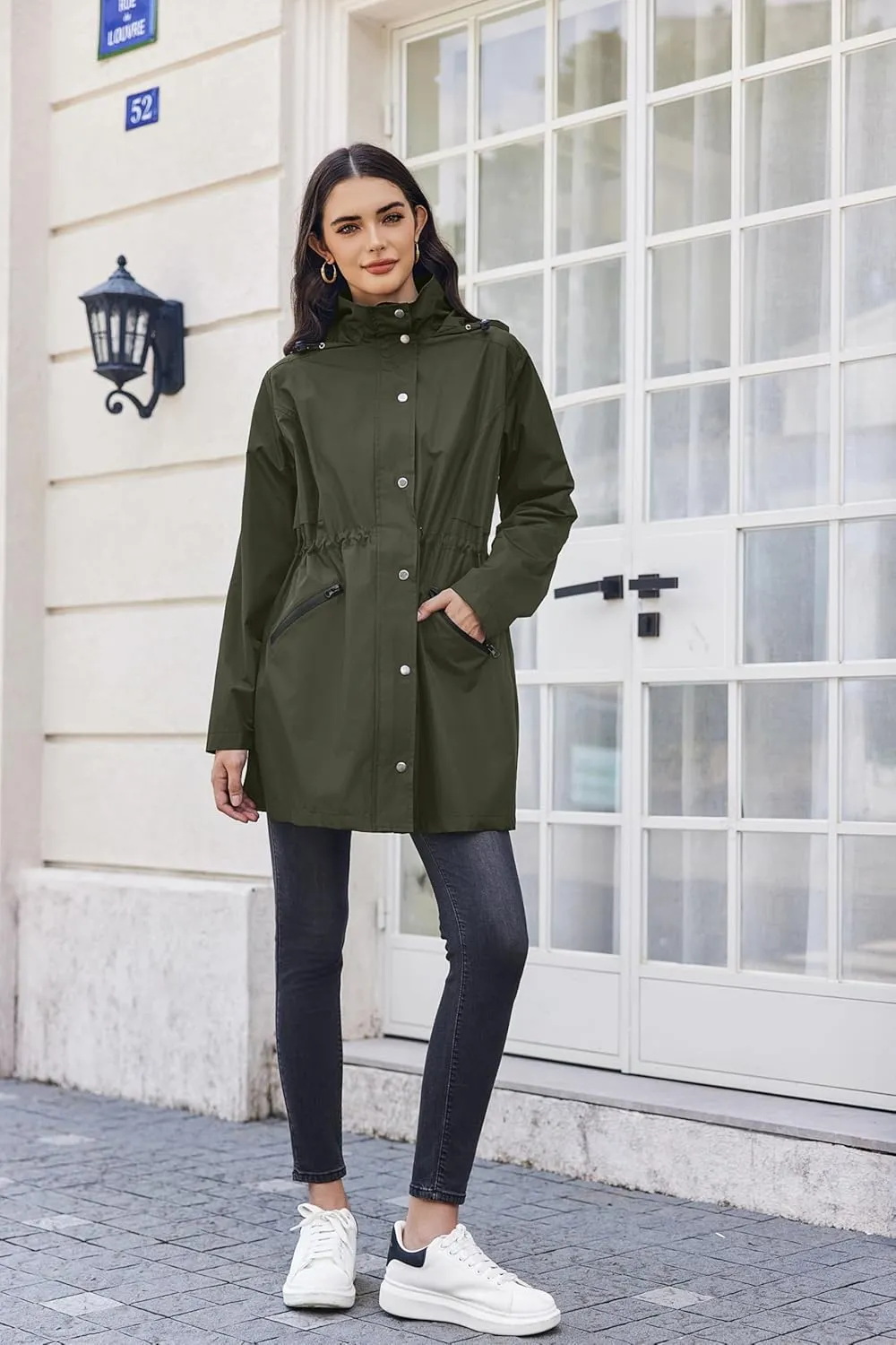 Zeagoo Raincoat Women Waterproof Long Hooded Rain Jacket Trench Coats Windbreaker Travel Jacket