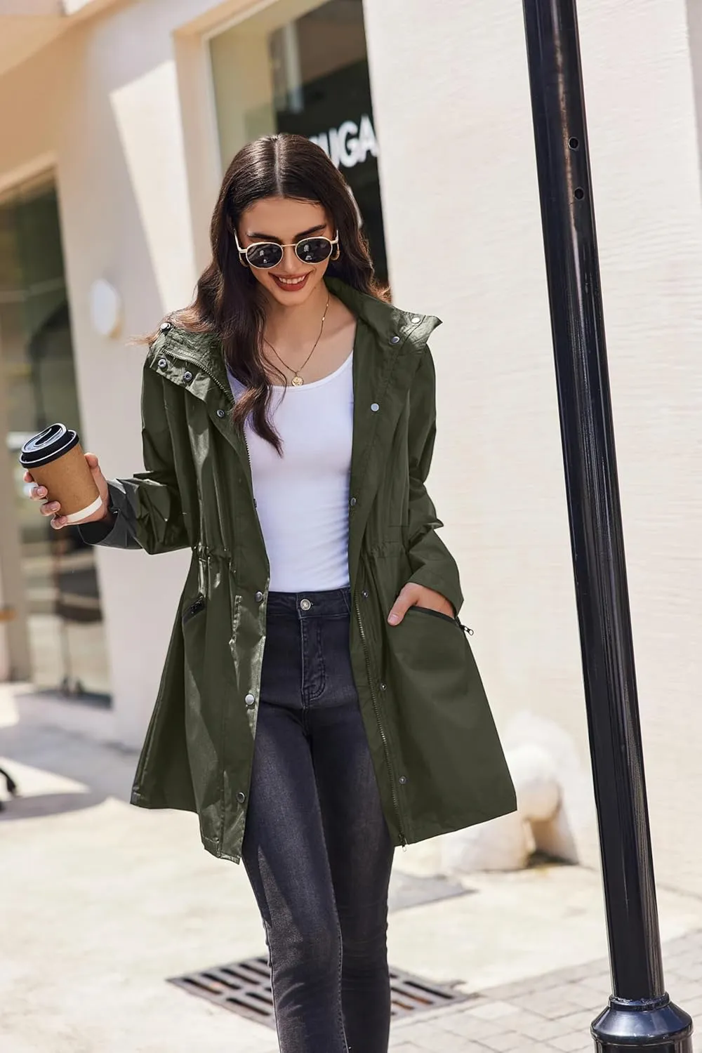 Zeagoo Raincoat Women Waterproof Long Hooded Rain Jacket Trench Coats Windbreaker Travel Jacket