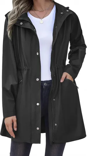 Zeagoo Raincoat Women Waterproof Long Hooded Rain Jacket Trench Coats Windbreaker Travel Jacket