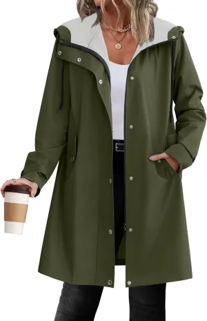 Zeagoo Womens Waterproof Raincoat Lightweight Rain Jacket Women Long Hooded Trench Coats Outdoor Windbreaker Travel Jacket