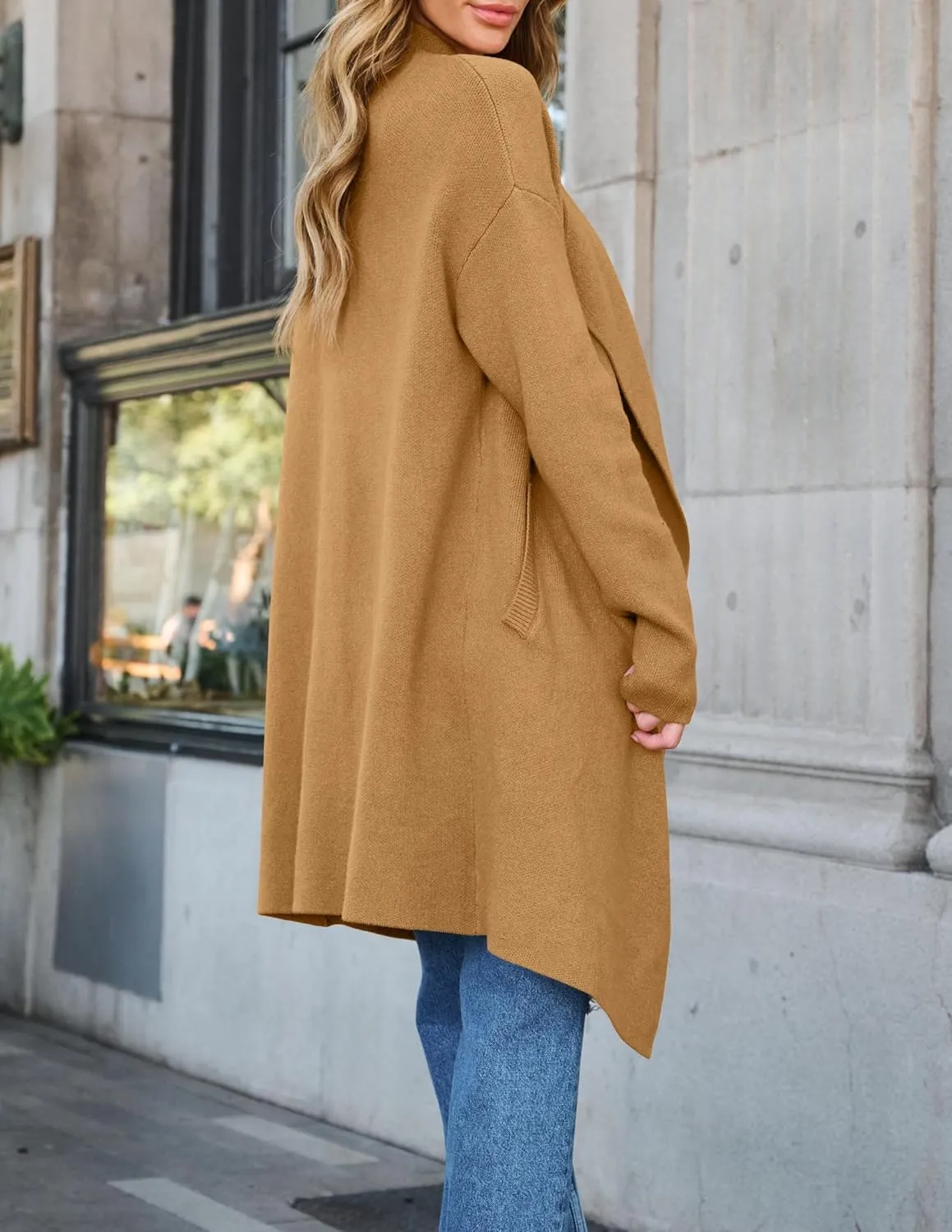 ZESICA Women's Casual Lapel Cardigan Long Sleeve Open Front Irregular Hem Soft Knitted Sweater Coat with Pockets