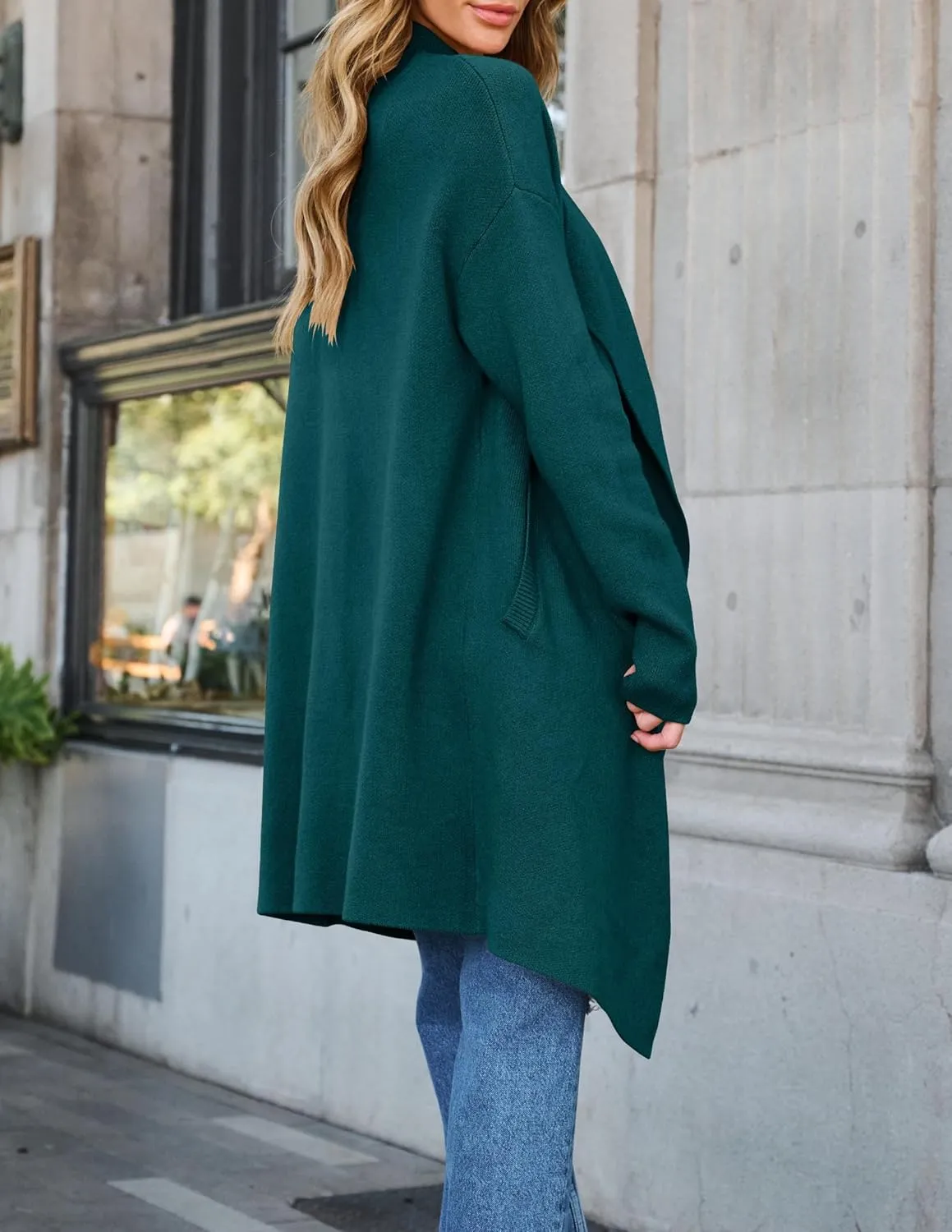 ZESICA Women's Casual Lapel Cardigan Long Sleeve Open Front Irregular Hem Soft Knitted Sweater Coat with Pockets