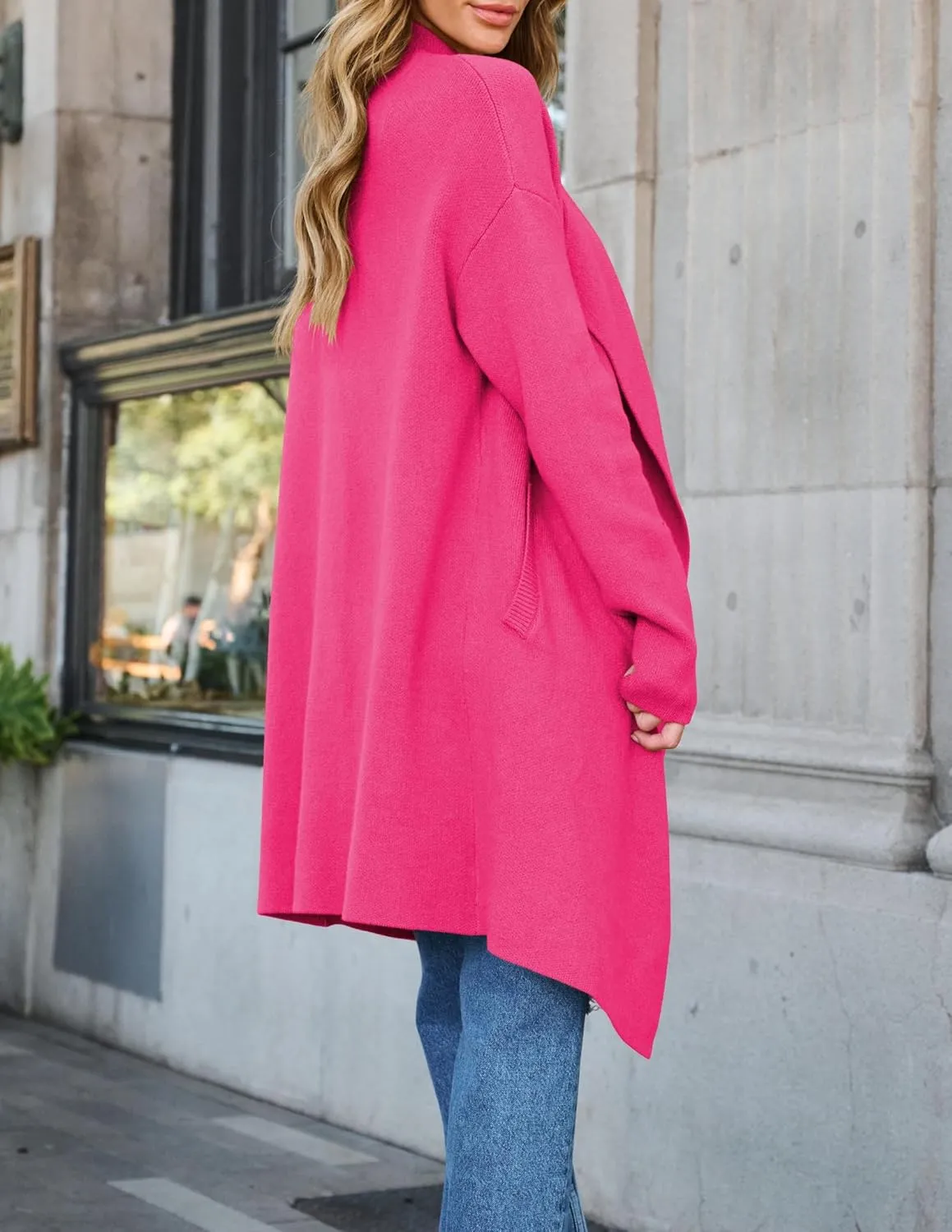 ZESICA Women's Casual Lapel Cardigan Long Sleeve Open Front Irregular Hem Soft Knitted Sweater Coat with Pockets